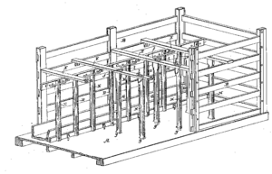 The diagram from U.S. Patent 106,887  showing a cutaway view of Zadok Street's stock car design.