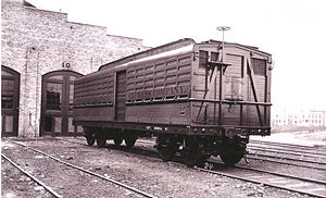 An early Pullman Palace Car Company livestock car design from the late 1800s.
