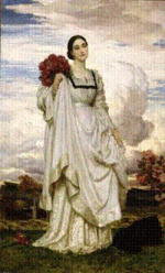 Adelaide, wife of the 3rd Earl Brownlow.  She and her husband restored many of the Carolean features to Belton, and are largely responsible for the interior as it appears today.  The Brownlows were members of The Souls a fashionable salon made up of aesthetic aristocrats.  This portrait by Leighton hangs on the staircase at Belton.