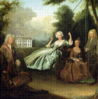The National Trust, owner of the property, has produced a series of informative books on the subject of Belton House. This painting, which features on the cover of the 2006 version (ISBN 1843592185), depicts Lord Tyrconnel (left) with his wife (seated in an invalid chair), and a cousin and her husband, in front of the south facade.