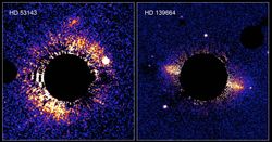 The debris disks around two stars (HD 139664 and HD 53143)