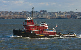 A Tug boat, used for towing or pushing other, larger, vessels.