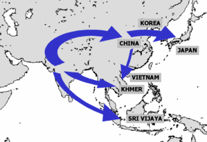 Expansion of Mahayana Buddhism between the 1st–10th century CE.