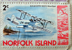 This stamp was issued in 1981 to commemorate the first landing of an aircraft at the island, Sir Francis Chichester's Gypsy Moth "Mme Elijah", at Cascade Bay on March 28, 1931.