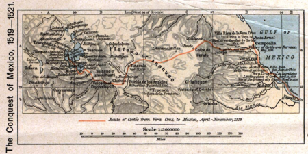 Map depicting Cortes' invasion route