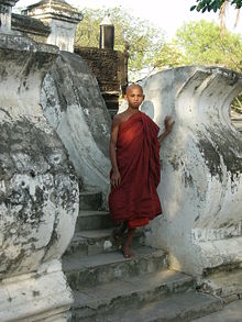 Members of the Buddhist monkhood are venerated throughout Burma, which is one of the most predominantly Theravada Buddhist countries in the world.