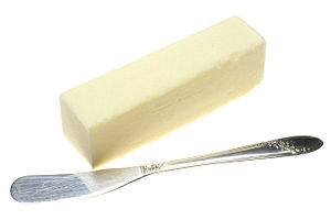 Butter is commonly sold in sticks (pictured 4 oz/110 g) or blocks, and frequently served with the use of a butter knife.