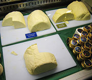 Butter sold in a London market, salted (right) and unsalted (left)