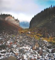 A glaciated valley in the Mount Hood Wilderness showing the characteristic U-shape and flat bottom.