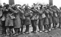 British 55th (West Lancashire) Division troops blinded by tear gas during the Battle of Estaires, 10 April 1918.