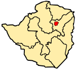 Map of Zimbabwe showing the location of Harare.