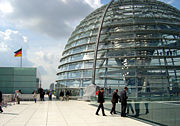 The glass dome adorning the roof of the Reichstag.