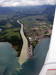 River Rhône flowing into Lake Geneva.