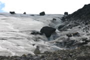 Glacial transport of boulders. These boulders will be deposited as the glacier retreats.