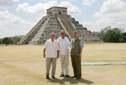 President George W. Bush, then-President of Mexico, Vicente Fox and Canada's Prime Minister Stephen Harper stand in front of "El Castillo" in Chichen Itza, March 30, 2006.