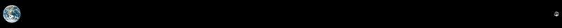 A scale representation of the relative sizes of, and distance between, Earth and Moon.