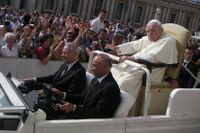 The ailing Pope John Paul II riding in the Popemobile on September 22, 2004