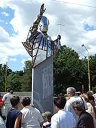 John Paul II‘s statue in Košice, Slovakia. The statue was unveiled by Cardinal Stanisław Dziwisz, a former private secretary to Pope John Paul II.