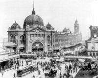Flinders Street Station, intersection of Swanston and Flinders Streets in 1927 when it was the world's busiest passenger station.