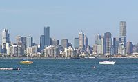 The view of the central business district across Hobsons Bay from Williamstown