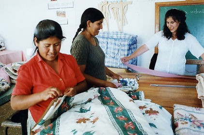 Women learning to sew, Bolivia