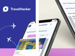 a splitscreen image of a phone running travelhacker