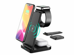 Phone hovering over charging stand.