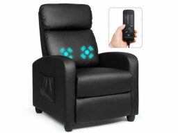 Black massage chair with blue indicators of vibration