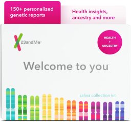 rainbow colored 23andMe kit box that says "welcome to you"