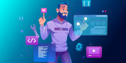 Drawing of man using technology