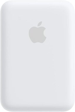 White Apple MagSafe Battery Pack on a white background.
