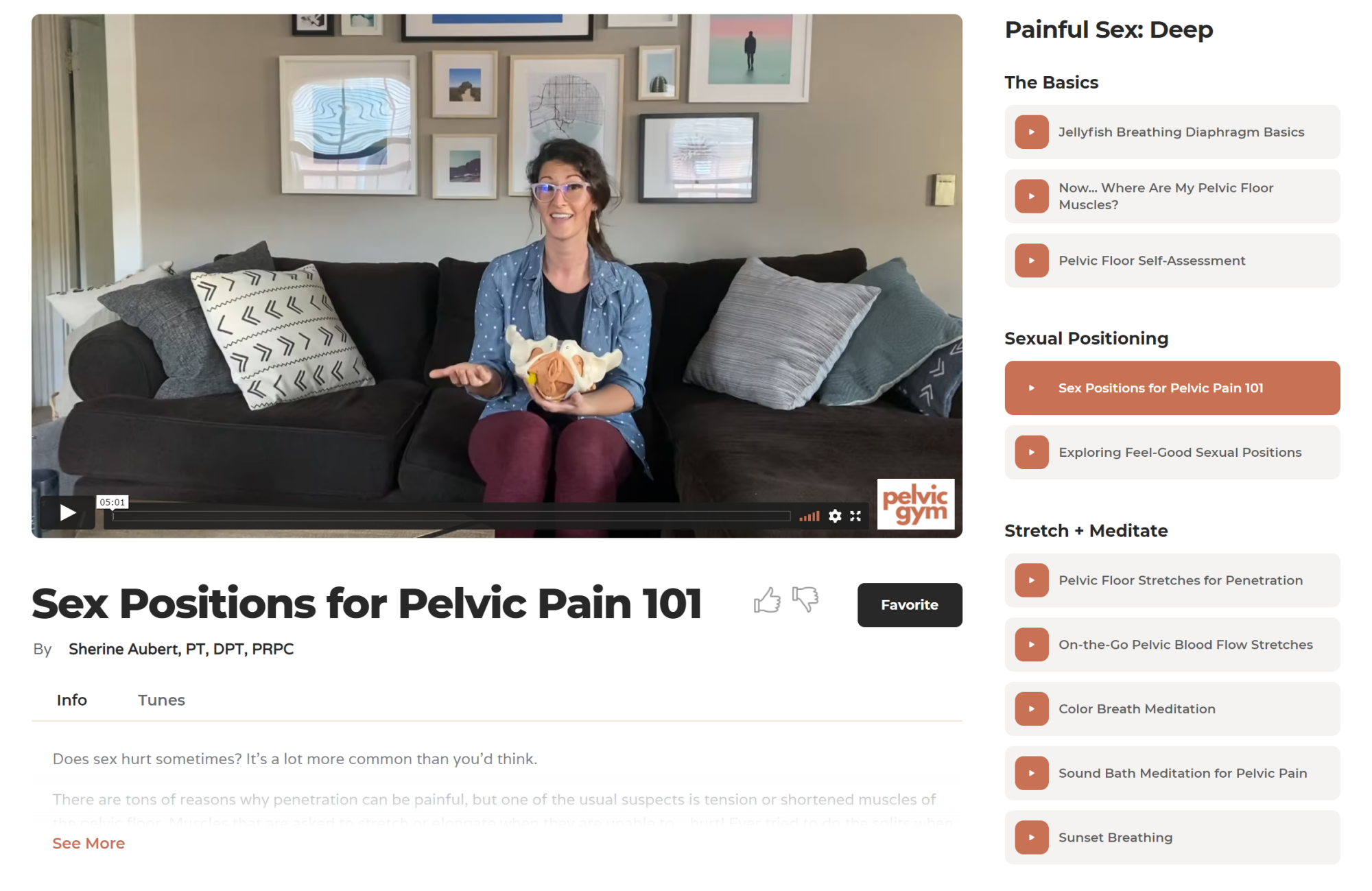 A video on sex positions within Pelvic Gym's "Painful Sex: Deep" program.