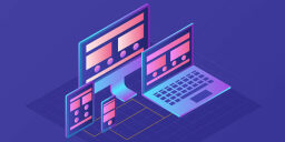 an illustration of a laptop, monitor, tablet, and phone with a purple hue