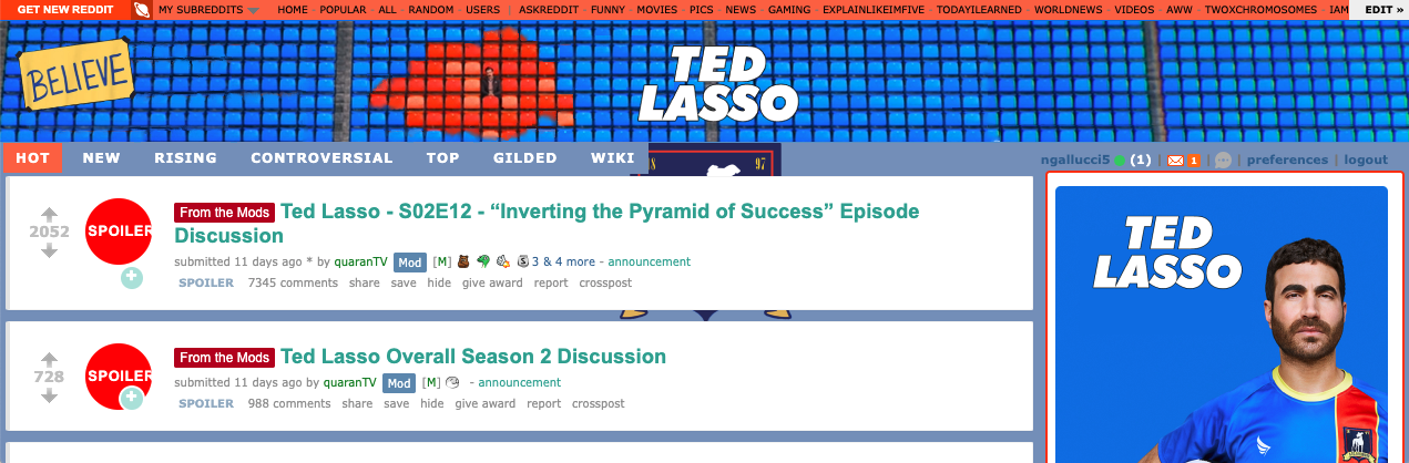 A look at the delightful "Ted Lasso" corner of Reddit.