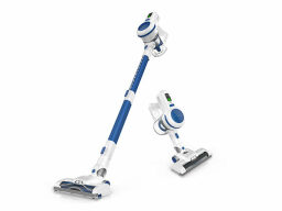 Blue and white vacuum