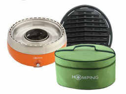 Charcoal grill with green carry case