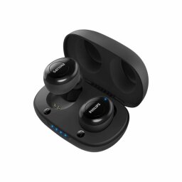 black philips earbuds in their case