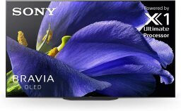 tv with purple flower screensaver with text "sony bravia oled powered by x1 ultimate processor"