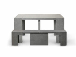Grey table with bench