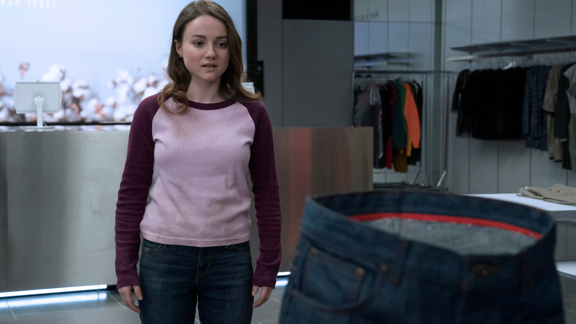Romane Denis faces down deadly denim in "Slaxx."