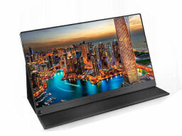 Foldable monitor displaying city nightscape