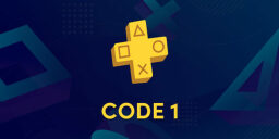 yellow playstation plus logo with text "code 1"