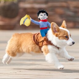 corgi running in cowboy halloween costume