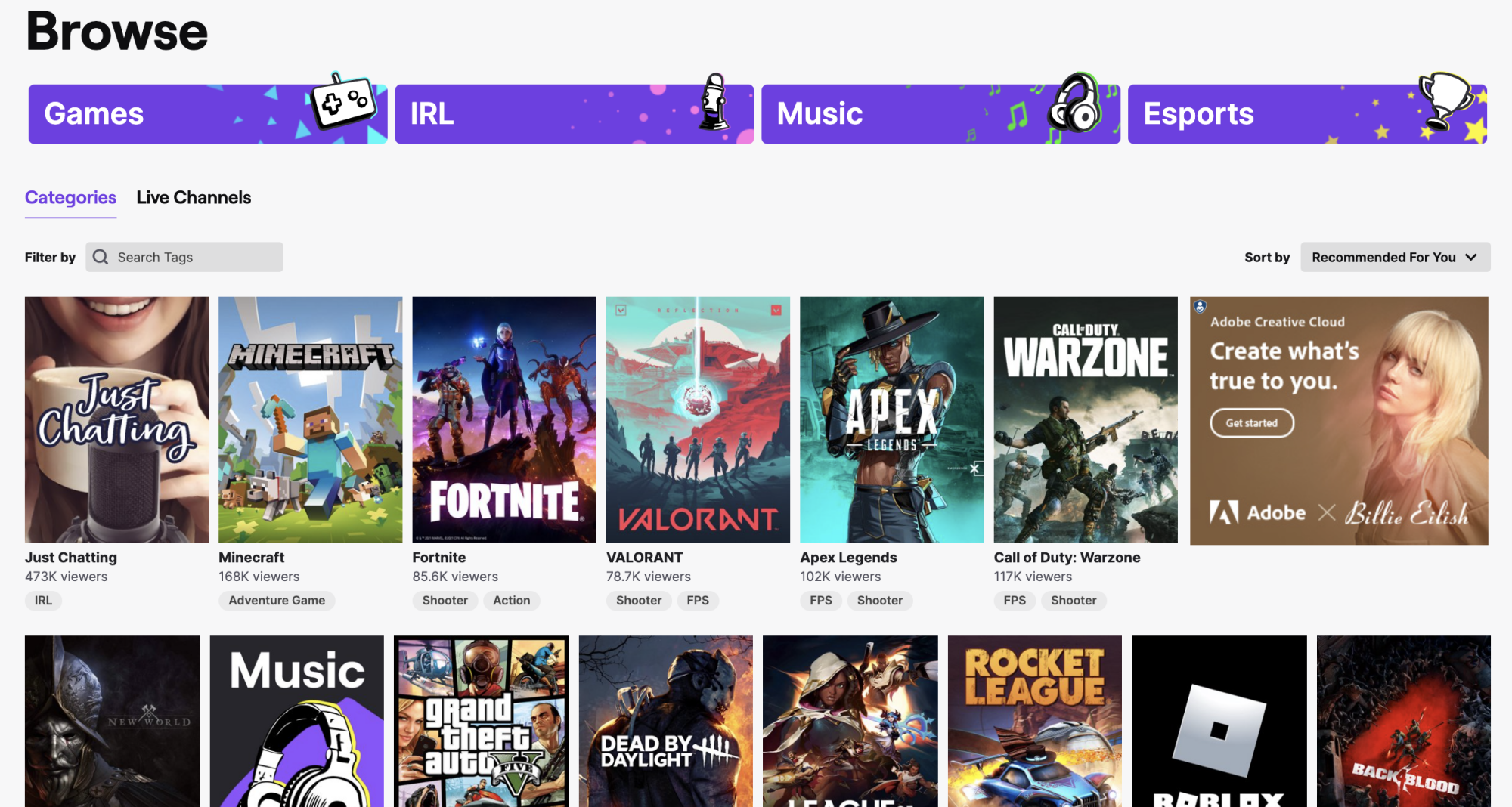 Find something to watch on Twitch.