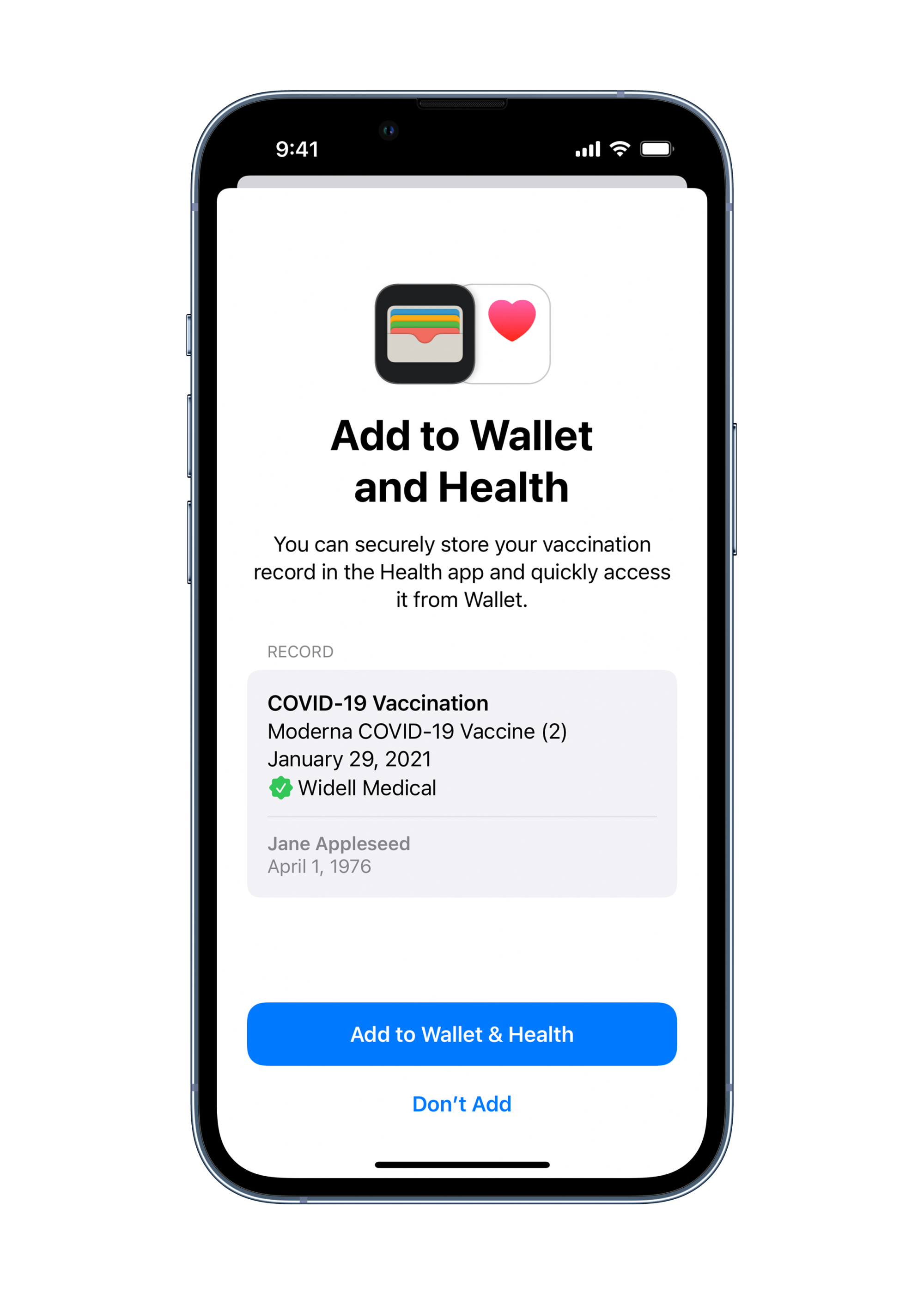 Once you add your COVID vaccine card to your Apple wallet, you'll be able to access it just by double tapping the side button.