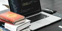 Laptop and books