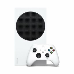 an xbox series s next to a matching xbox wireless controller