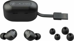 Black JLab GO Air POP Earbuds on a white background.