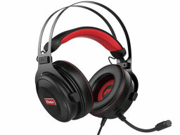Black headphones with red accents