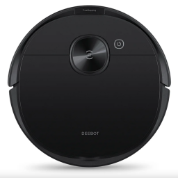 black deebot n8 plus robot vacuum with white background